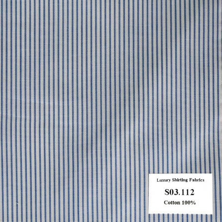 S03.112 Kevinlli S3 - Sơmi 100% Cotton - Xanh Dương Trắng Sọc